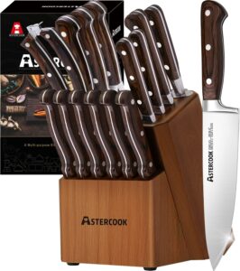 Astercook 15 Pcs Kitchen Knife Set With Block
