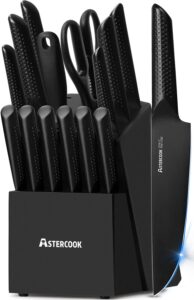 Astercook 15 Pieces Chef Knife Set with Block for Kitchen
