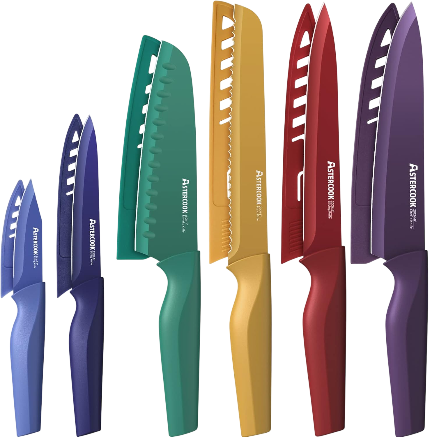 Astercook knives Knife Set, 12 Pcs Color-Coded Kitchen Knives Set