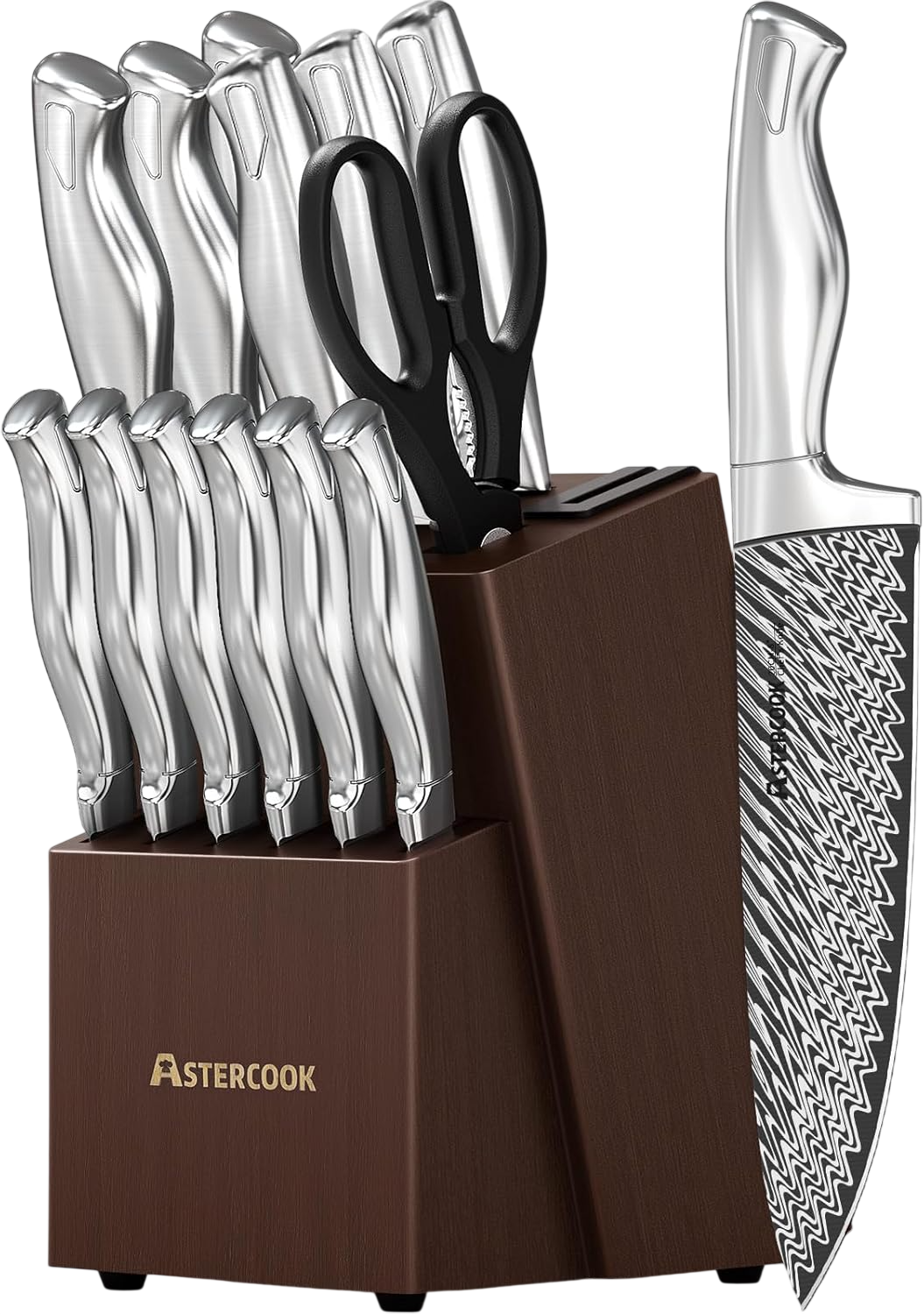 Knife Set, 15-Piece Kitchen Knife Set with Block Astercook knives