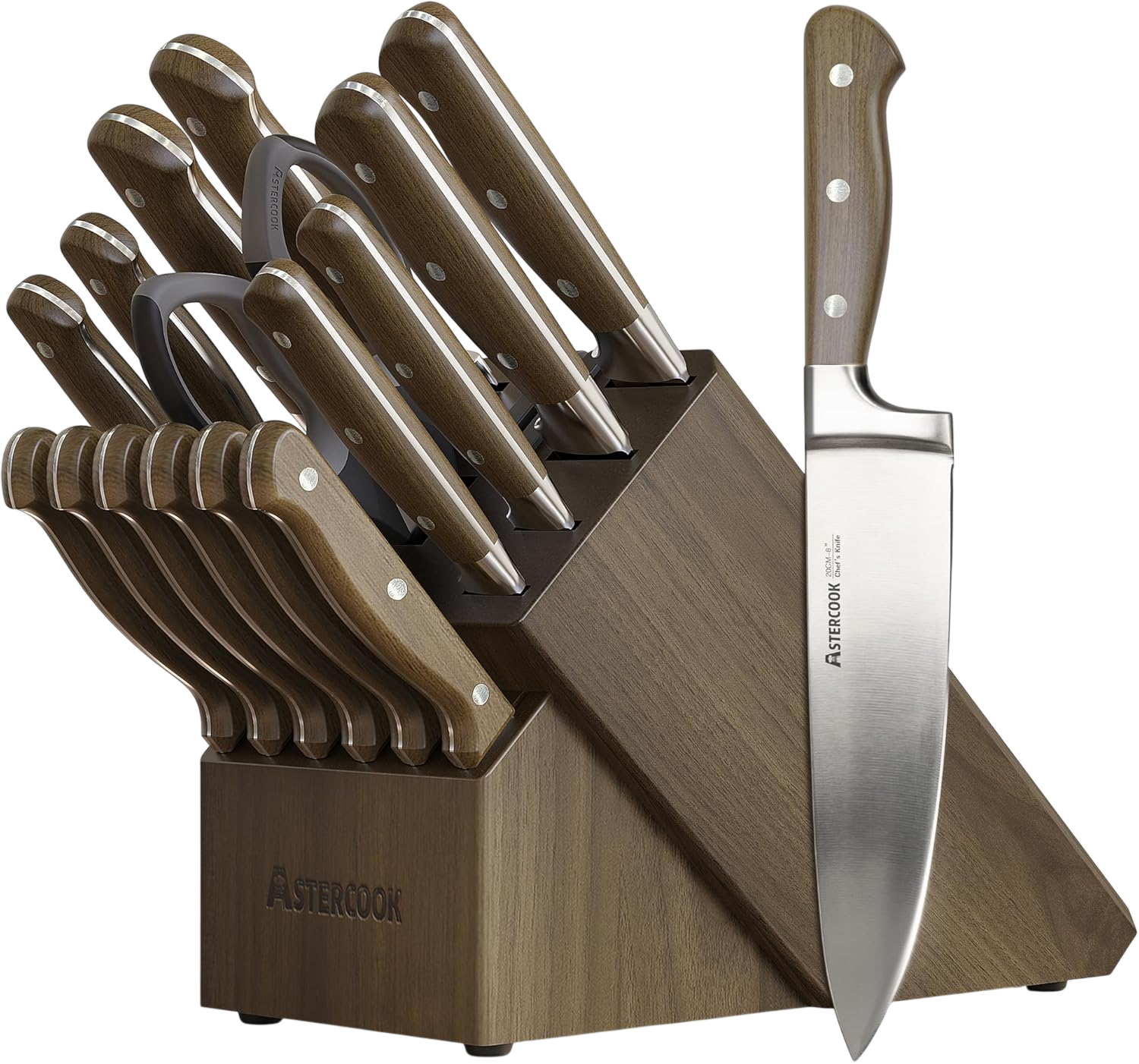 Astercook knives 17-Piece Knife Block Set with Built-in Sharpener
